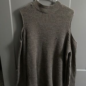 Cold shoulder mock neck sweater